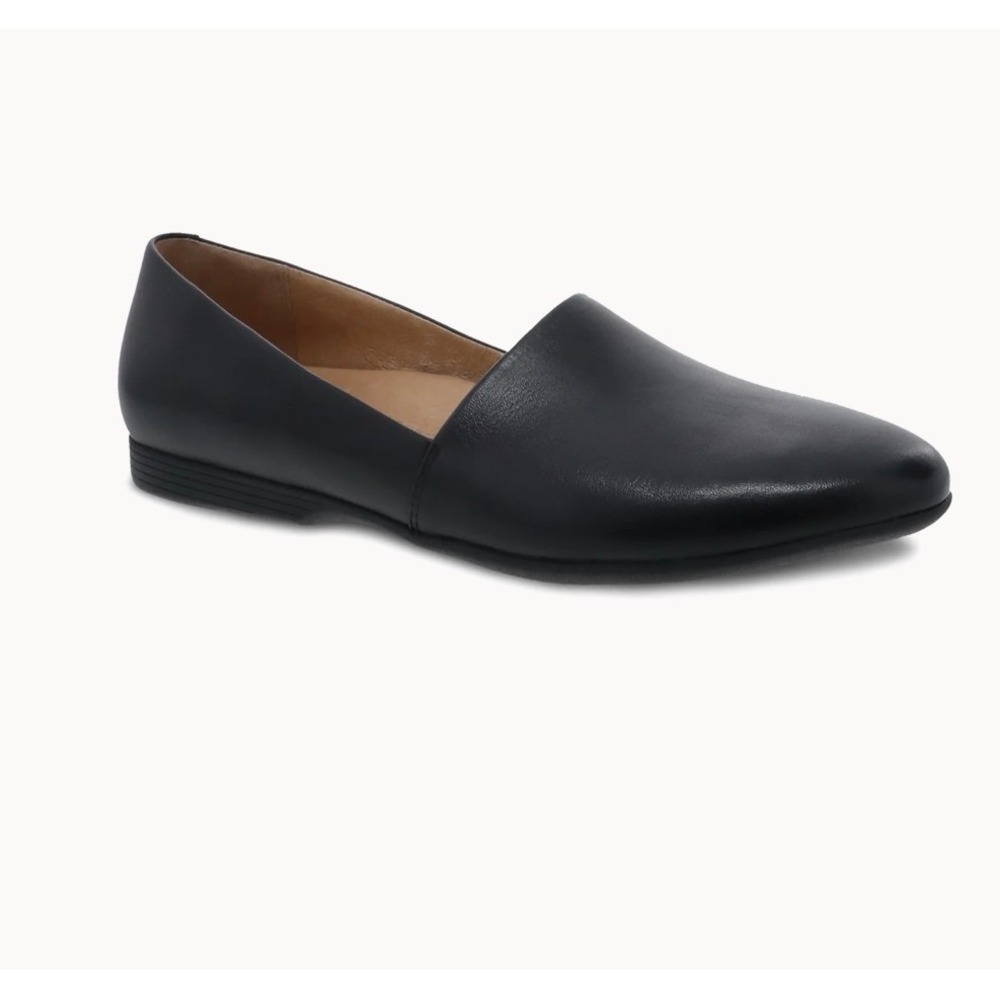 Dansko Larisa Flat Women 10.5-11 Black Good Leather Slip On Natural Arch